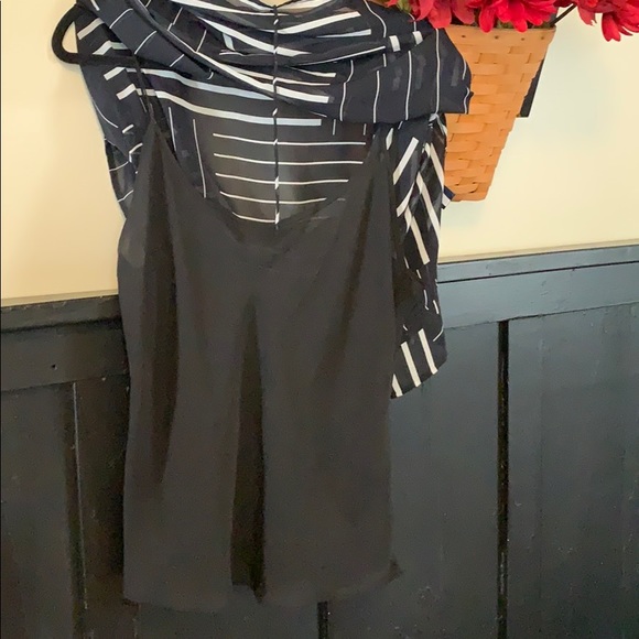 Chaps black white drawstring sheer top w/ tank PXL - Picture 5 of 7